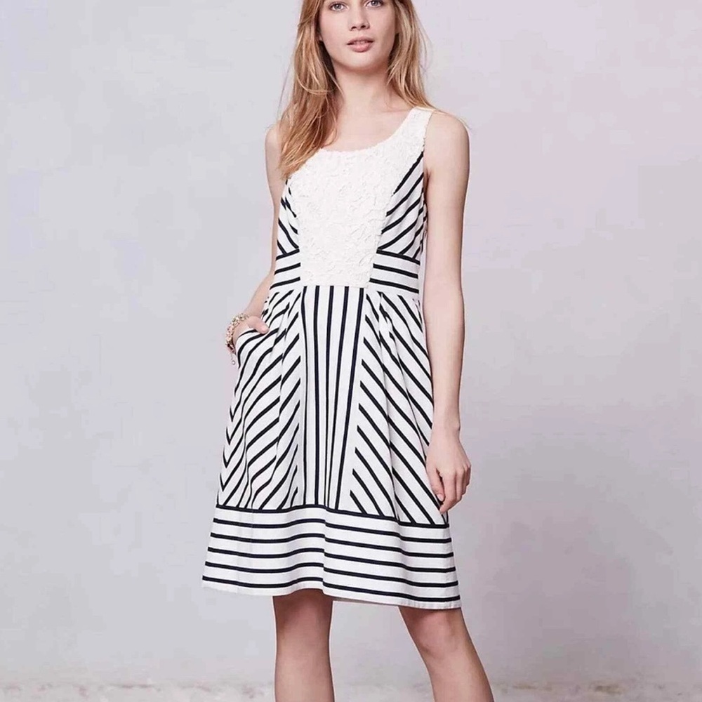ANTHROPOLOGIE Maeve Chessia Lace Stripe Dress Size 2